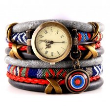 Zegarek- bransoletka w stylu boho z zawieszką (kolory: szary, granat, czerwony)