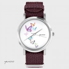 Zegarek, bransoletka - Motyle - bordowy