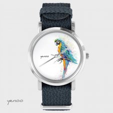 Zegarek, bransoletka - Papuga turkusowa - grafitowy
