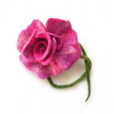 Filcowa broszka - Kwiat - Róż/ Zieleń