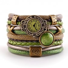 Zegarek- bransoletka zielono- beżowy z ceramiczną zawieszką