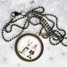 świąteczni przyjaciele - naszyjnik duży medalion na łańcuszku idealny jako prezent