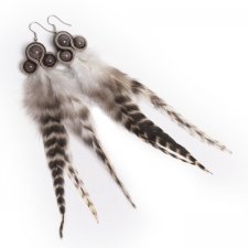 Kolczyki extra długie piórka grizzly sutasz etno boho hippie