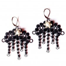 kolczyki koronka ażur lace tatted earrings pearl