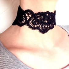 Gothic czarny naszyjnik frywolitka choker koronka