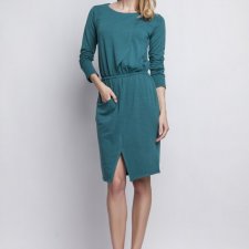 Dzianinowa sukienka z kieszenią, SUK109 zielony