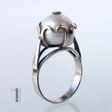 Perłowy - srebrny pierścionek z perłą słodkowodną