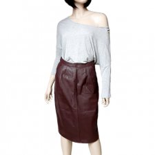 Skórzana 36 ołówkowa spódniczka bordo vintage