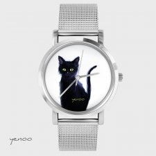 Zegarek, bransoletka - Czarny kot, biały