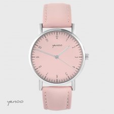 Zegarek yenoo - Simple Elegance - pudrowy róż, skórzany