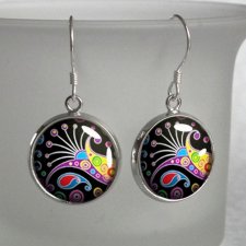 BLACK ORIENT 1- kolczyki wiszące srebrne bigle z grafiką