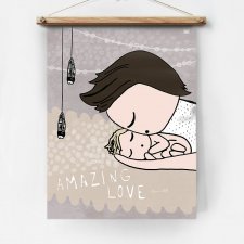 tata całujący swoje dziecko plakat, ilustracja z tatą i dzieckiem, dekoracje dla niemowlaka, dekoracje do pokoju dziecka