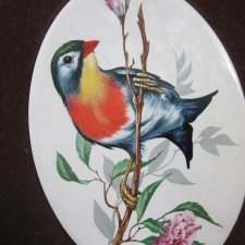 exotic birds - efektowny, rzadko spotykany medalion porcelanowy - obraz  w ramie - oryginalny bardzo dekoracyjny