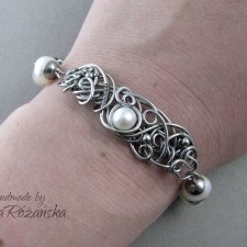 Bransoletka perły, wire wrapping, stal chirurgiczna