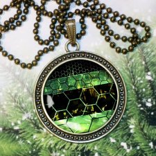 green abstract :: naszyjnik duży medalion na łańcuszku idealny jako prezent