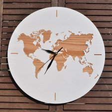 Drewniany zegar "world" mapa świata, 40cm, drewniana dekoracja, duży zegar ścienny dla podróżnika