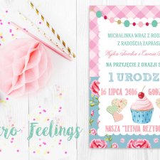 Zaproszenie Roczek Cupcake Ciasteczko Róże Shabby REZERWACJA