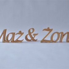 Drewniany napis Mąż & Żona, napis ślubny na stół weselny z litego drewna