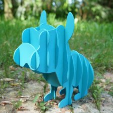 Buldog, buldożek, mops, pies PUZZLE 3D turkusowy niebieski