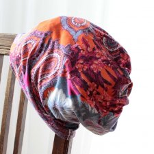 Cienka luźna czapka smerf kwiaty paisley handmade