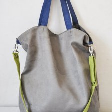 Torba hobo XXL - szary, limonka, niebieski