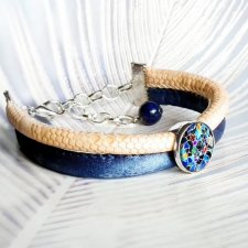 MOSAIC BLUE :: bransoleta z rzemienia i szkła z grafiką