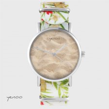 Zegarek - Piasek - kwiaty, nato, biały