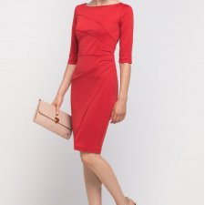 Dopasowana sukienka z przeszyciami, SUK146 czerwony