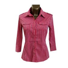 Klasyczna Czerwona Biała Bluzka Koszula w Paski 40 L