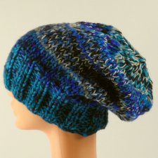 czapka melanż turkusowy niebieski na drutach