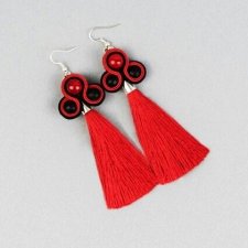 kolczyki z frędzlami frędzle frędzelki czerwone długie wiszące wieczorowe eleganckie