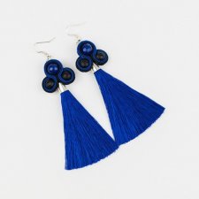 kolczyki z frędzlami frędzle frędzelki kobaltowe szafir niebieskie długie wiszące wieczorowe eleganckie