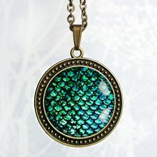 ogon syreny:: naszyjnik duży medalion na łańcuszku idealny jako prezent