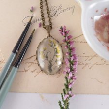 Ręcznie malowany naszyjnik, kwiaty polne, akwarela, miniatura