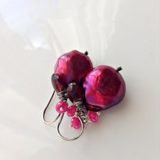 kolczyki  z perłami i rubinami