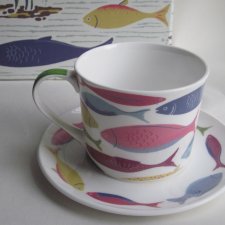 FISH  designed by Cath  Kidston - London 1993 -  porcelanowy radosny zestaw herbaciany- TEACUP & SAUCER