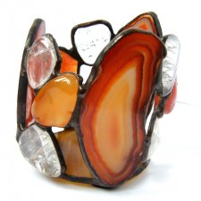 Świecznik brązowy z agatami