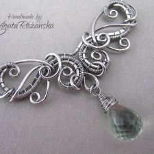 Naszyjnik z zielonym ametystem, wire wrapping, stal chirurgiczna