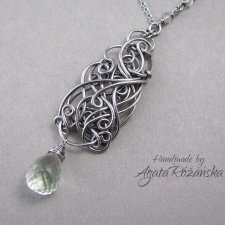 Naszyjnik z zielonym ametystem, wire wrapping, stal chirurgiczna