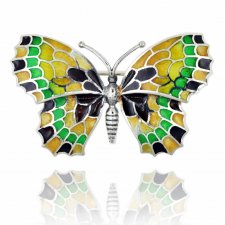 Srebrna broszka duży kolorowy motyl