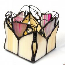 Świecznik beżowy z różowymi agatami