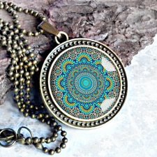 turkusowa mandala - naszyjnik duży medalion na łańcuszku