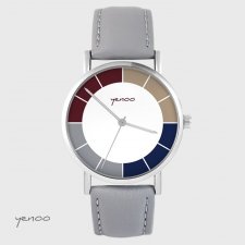 Zegarek yenoo - Classic, tricolor - szary, skórzany