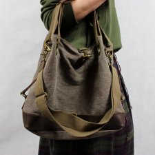 Torba khaki len i skóra