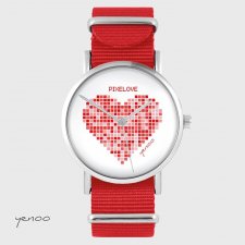 Zegarek - Serce pixelove - czerwony, nato