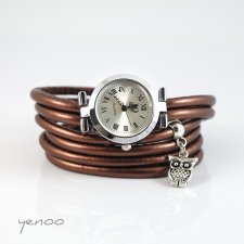 Zegarek, bransoletka - Brązowy, metaliczny - Sowa