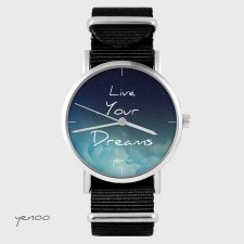 Zegarek - Live Your Dreams - czarny, nylonowy