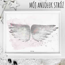 skrzydełka anioła, anioł stróż, aniołek stróż dla dziecka, prezent na chrzest, skrzydła dla dziecka, skrzydełka dla dziewczynek, różowy plakat dla dzi