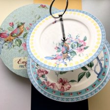 English Garden ❀ڿڰۣ❀ Piętrowa patera - Two Tier Cake Stand - MARKOWA PORCELANA, SYGNOWANA