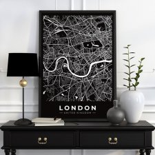 Plakat Mapa Londyn Czarny B2 - 50x70 cm